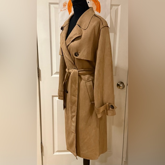 New Truth By Republic Elegant Tan Faux Suede Trench Coat Women's Size Medium - Picture 3 of 16